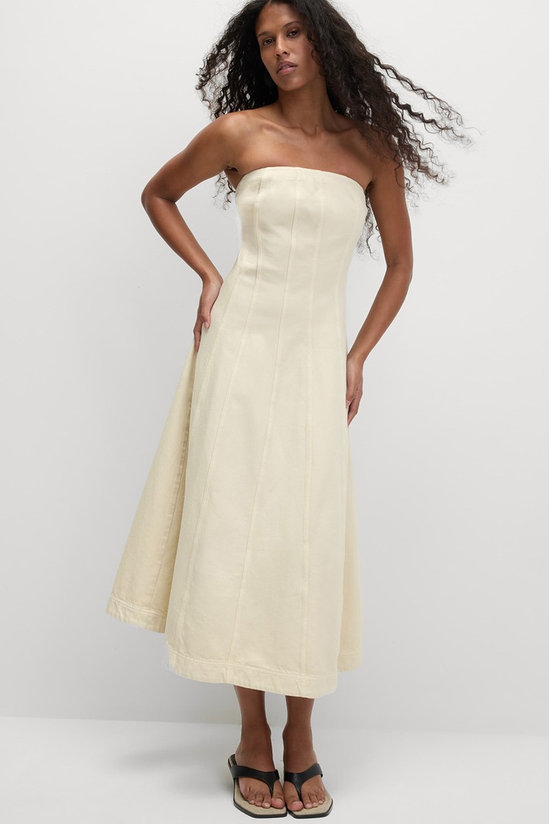 Denim Bandeau Midi Skater Dress