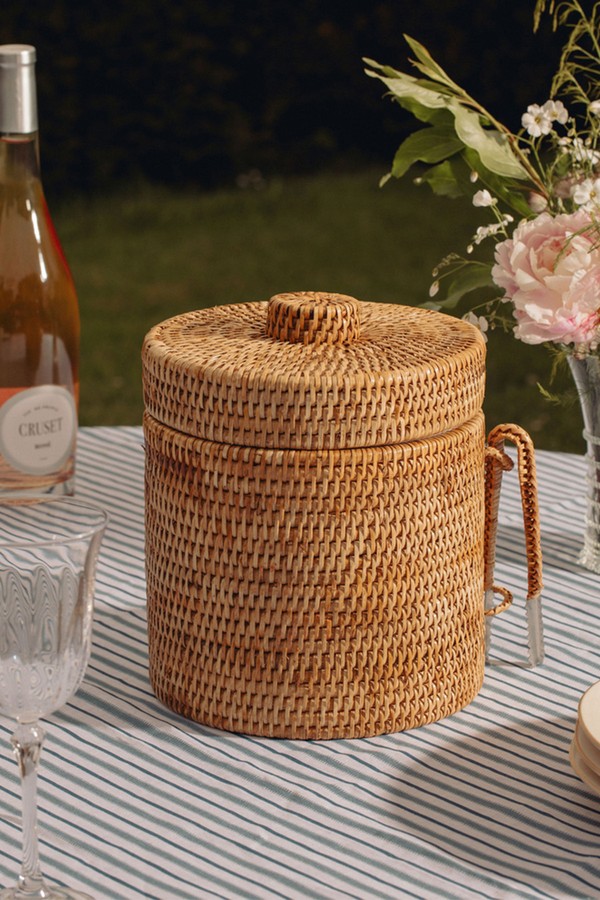 Rattan Ice Bucket With Tongs from Rebecca Udall