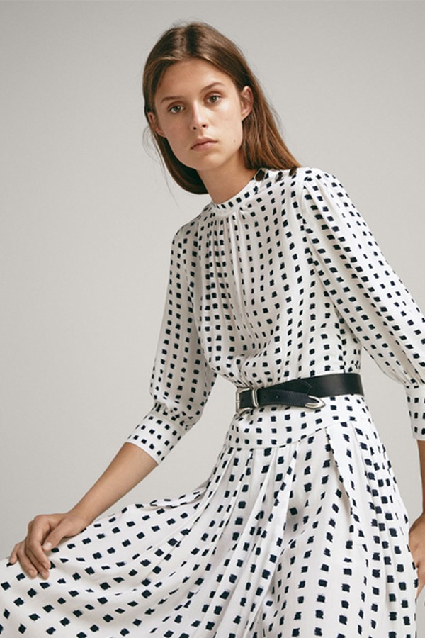 Pleated Dress With Two-Tone Print from Massimo Dutti