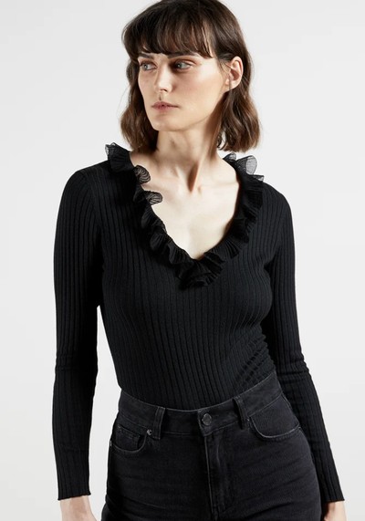 Anyibel Frill Detail V Neck Jumper