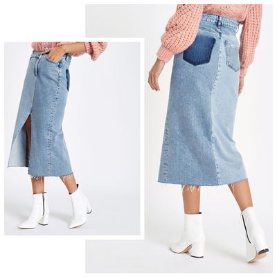 Denim Asymmetric Waistband Longline Skirt, £38