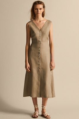 Buttoned 100% Linen Dress from Massimo Dutti