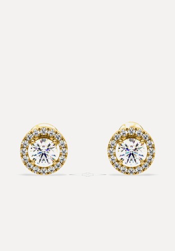 Ella Lab Diamond Halo Earrings 1.34ct In 18K Yellow Gold