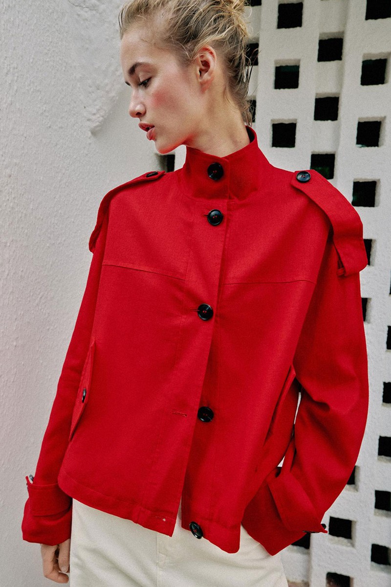 High Neck Linen Blend Jacket