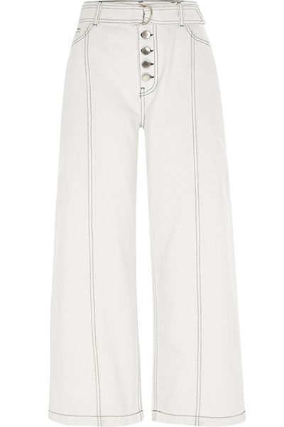 White Belted Denim Culottes from River Island