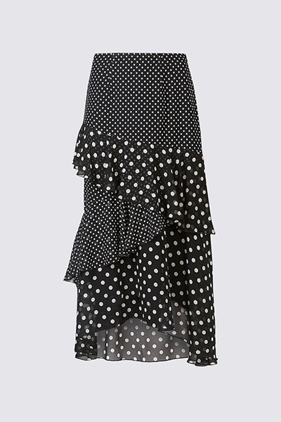 Spotted Ruffle Maxi Skirt