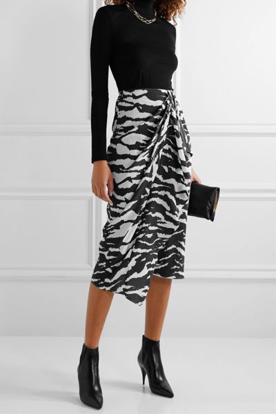 Fabiana Wrap-Effect Draped Zebra-Print Midi Skirt from Isabel Marant