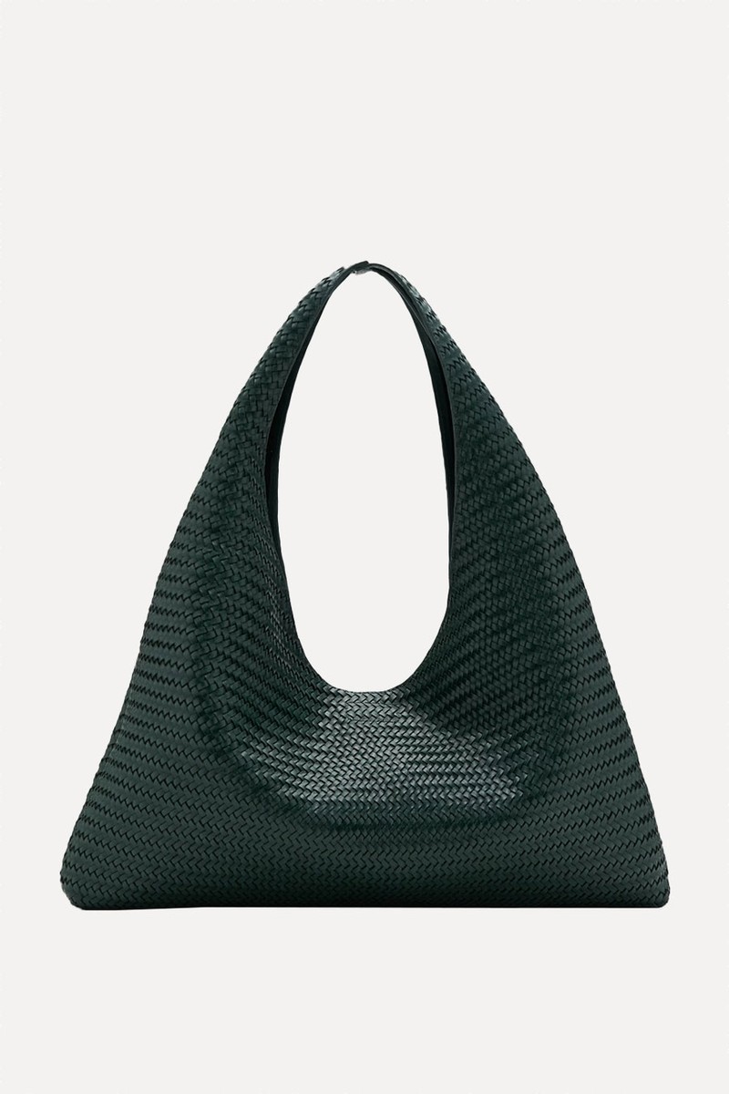 Medium Braided Leather Shoulder Bag from Mango