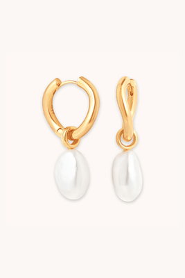 Serenity Pearl Charm Hoops In Gold