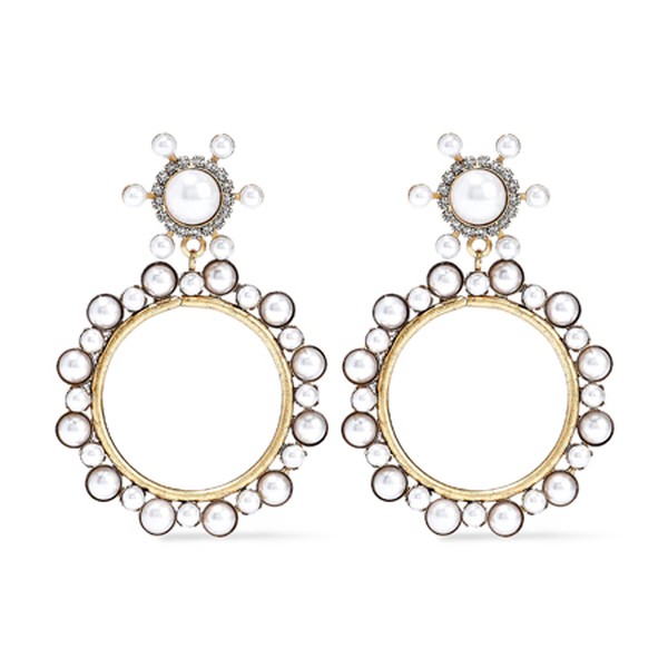 24-Karat Gold-Plated, Faux Pearl & Crystal Hoop Earrings from Elizabeth Cole