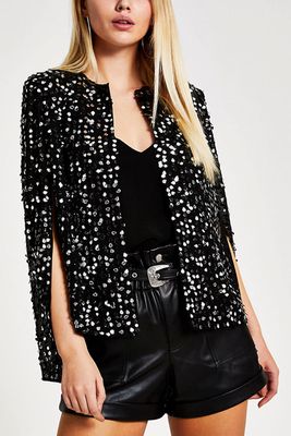 Silver Long Sleeve Sequin Embellished Cape from River Island
