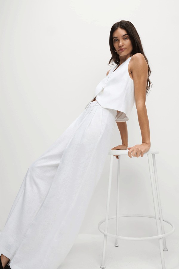Linen Rich Twill Wide Leg Trousers