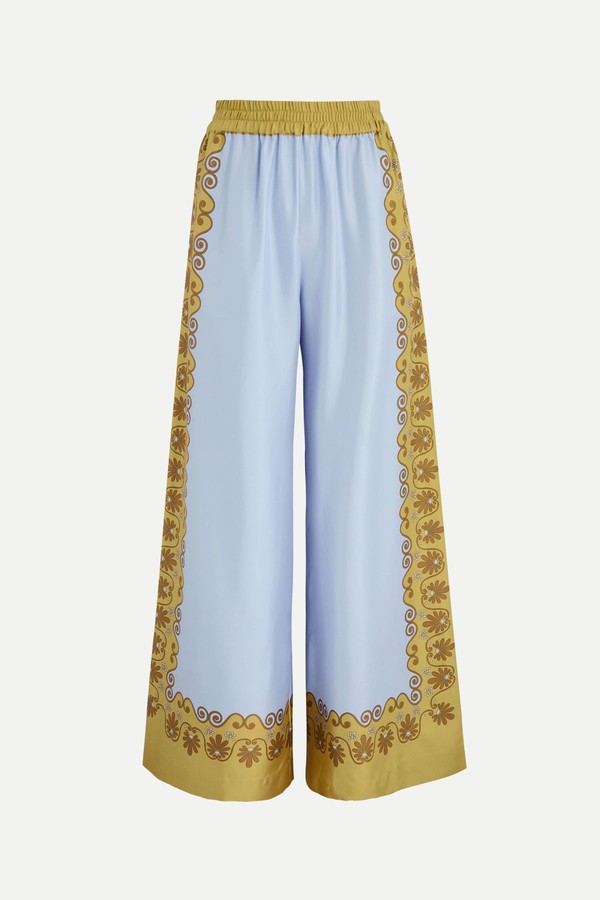 Palazzo Printed Silk-Satin Trousers from La Double J