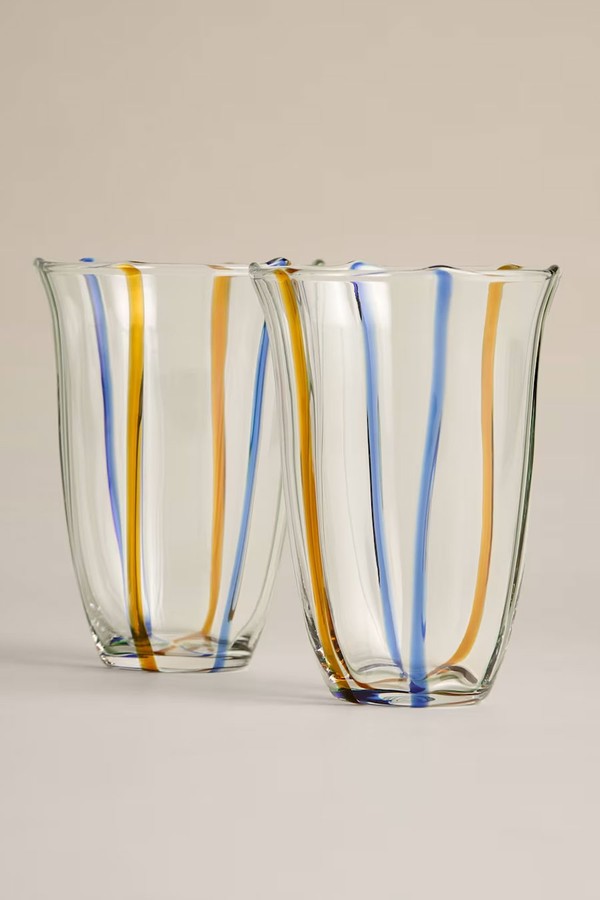 Set of 2 Colour Stripe Hi Ball Glasses