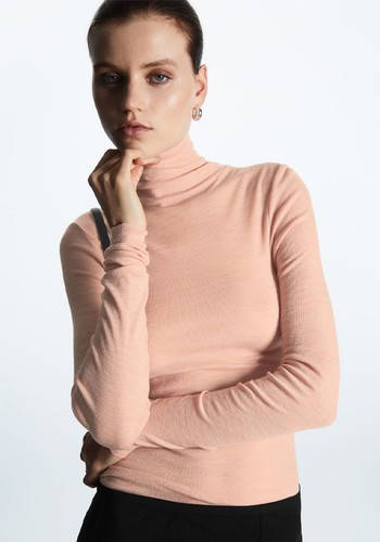 Slim Fit Merino Wool Turtleneck Top