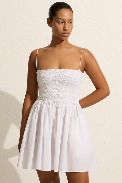 White Shirred Bodice Mini Dress from Matteau