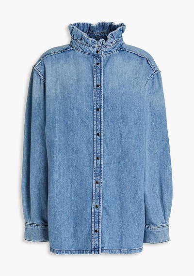 Shin Ruffle Trimmed Pleated Denim Shirt from BA&SH