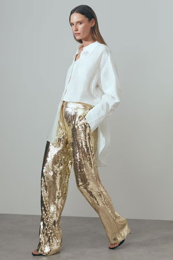 Celia Atelier Sequin Wide Leg Trousers from Reiss