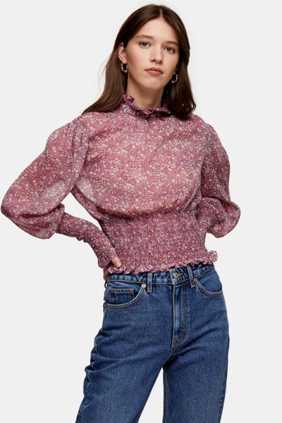 Considered Floral Print Piecrust Recycled Polyester Blouse