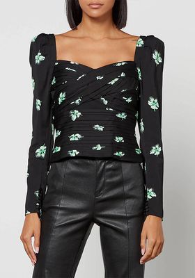 Floral Print Pleated Stretch Crepe Blouse from Self Portrait