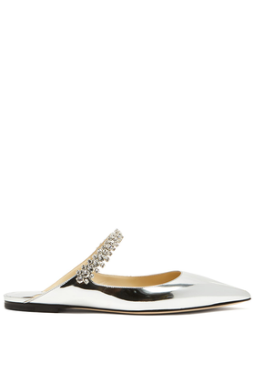 Point-Toe Mirrored-Leather Flat Mules from Jimmy Choo