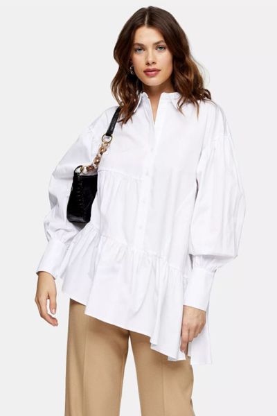 White Poplin Tiered Shirt