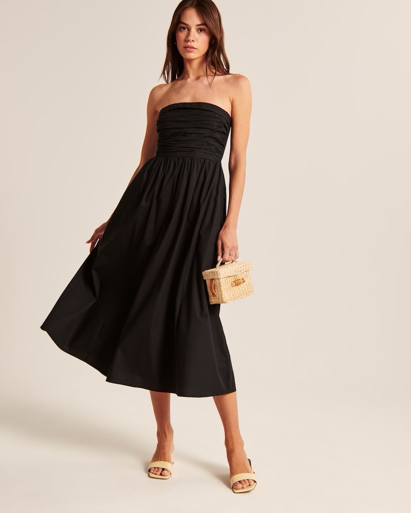 Poplin Strapless Midi Dress