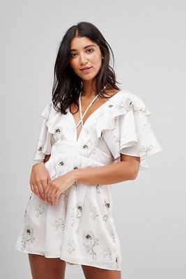 Plunge Playsuit with Frill Sleeves from Oh My Love