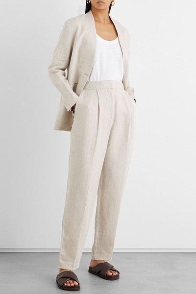 Lilah Herringbone Linen Tapered Pants from Iris & Ink