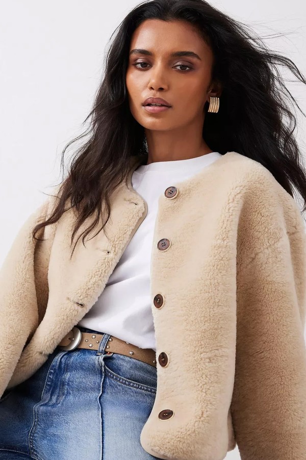 Collarless Borg Jacket from Mint Velvet