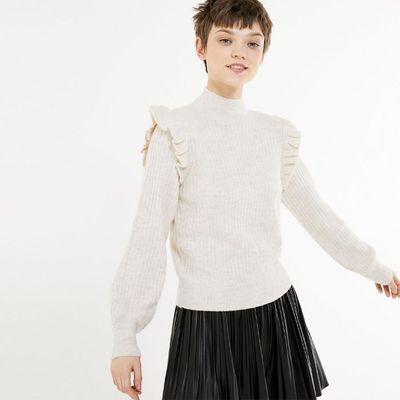 Cream Frill Trim Puff Sleeve Jumper