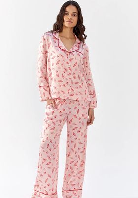 Evie Red Shell Silk Pyjama Set from Hesper Fox