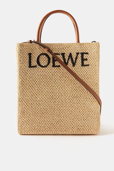 Logo-Embroidered Raffia Tote Bag from Loewe