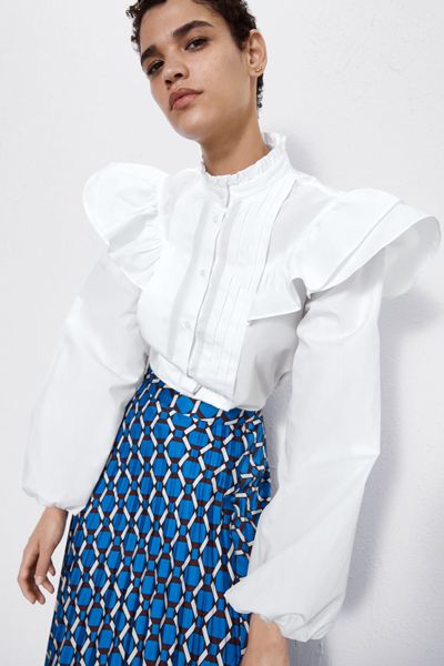 Frilled Poplin Blouse