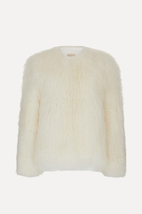 Long Sleeve Lambskin Trim Oversized Fit Faux Fur Coat from Saint Laurent