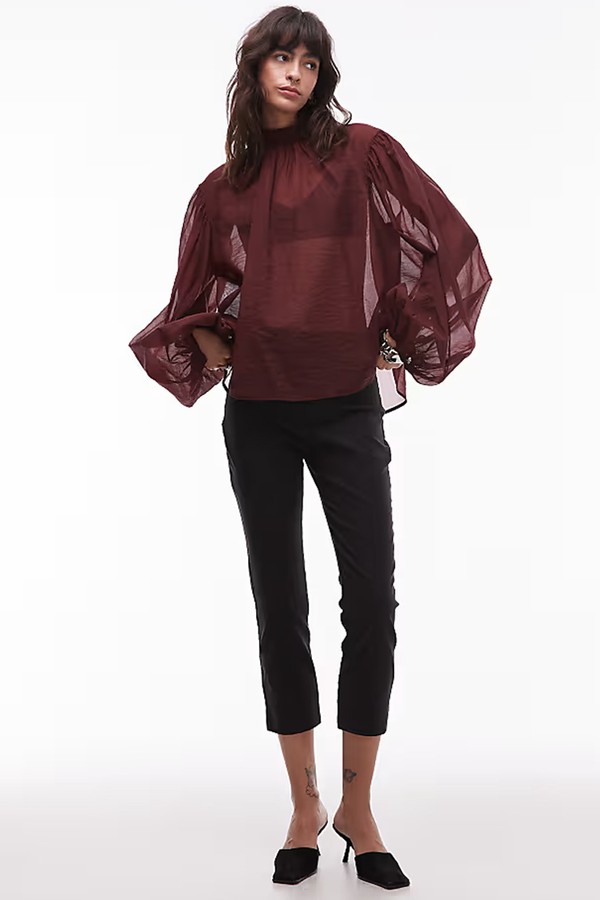 Semi Sheer Blouse With Puff Sleeves & Bow from & Other Stories