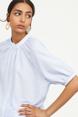 Stand- Up Collar Cotton Blouse
