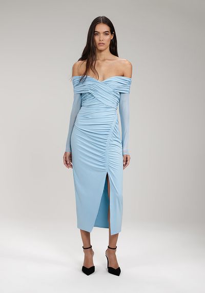 Jersey Crossover Bust Midi Dress