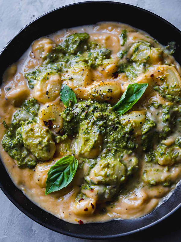 Creamy Garlic Gnocchi With Walnut Pesto