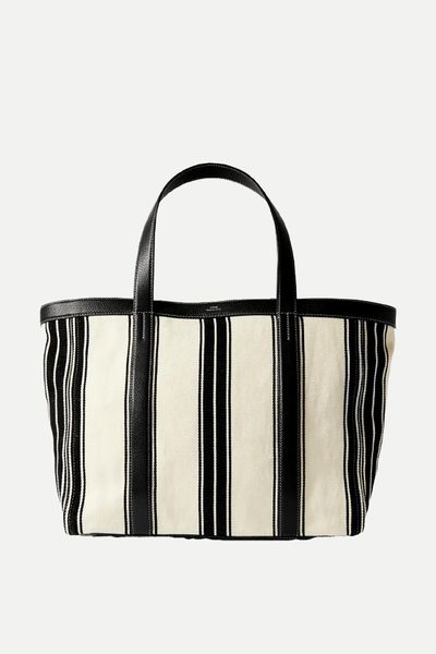 Large Leather-Trimmed Striped Canvas Tote from Toteme