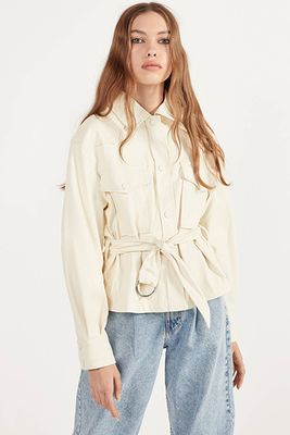 Faux Leather Overshirt With A Belt from Bershka