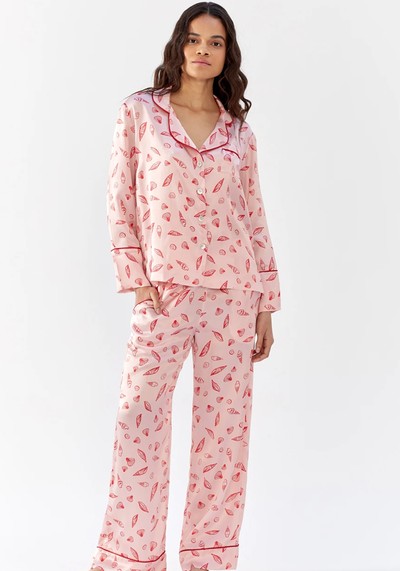 Evie Red Shell Silk Pyjama Set from Hesper Fox