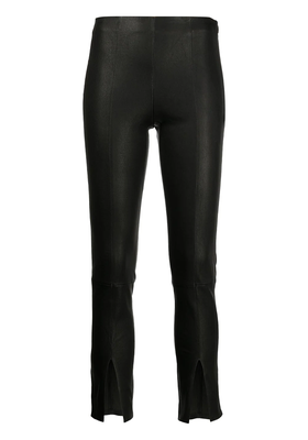 Cropped Slit-Cuff Leather Trousers from Theory