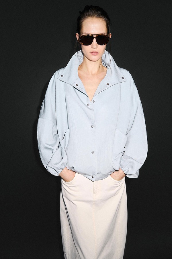 High Collar Bomber Jacket With Pocket Details