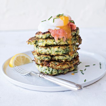 Courgette Fritters With Smoked Trout & Poached Egg