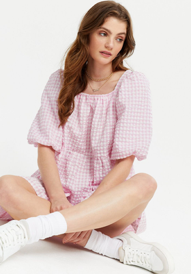 Pink Gingham Square Neck Mini Smock Dress from New Look