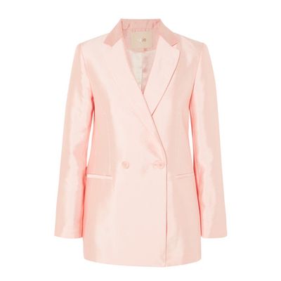 Vasila Double-Breasted Satin Blazer from Maje