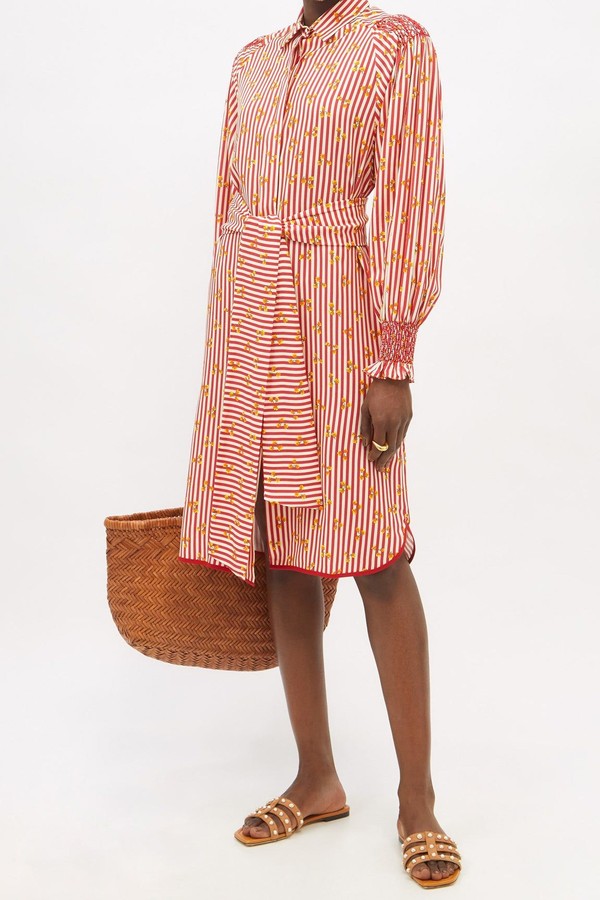 Clorinda Floral-Print Striped Dress from Loretta Caponi