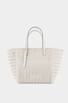 The Neeson Square Woven Texured-Leather Tote from Anya Hindmarch