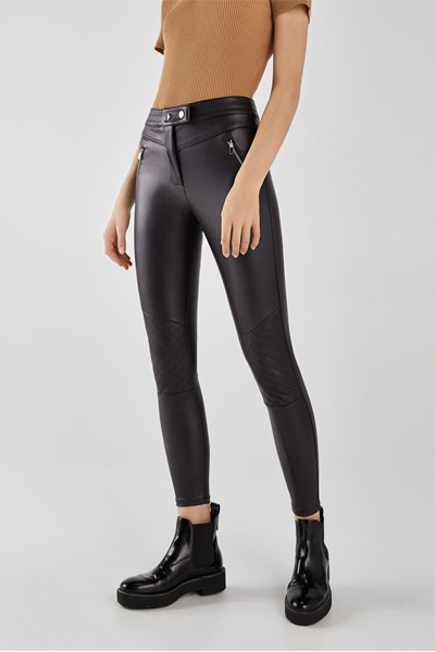 Faux Leather Biker Trousers from Bershka